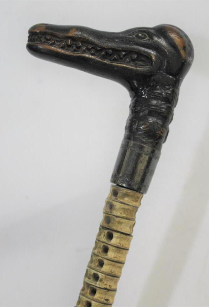 SHARK VERTEBRAE WALKING STICK an interesting 19thc walking stick, the carved wooden handle in the