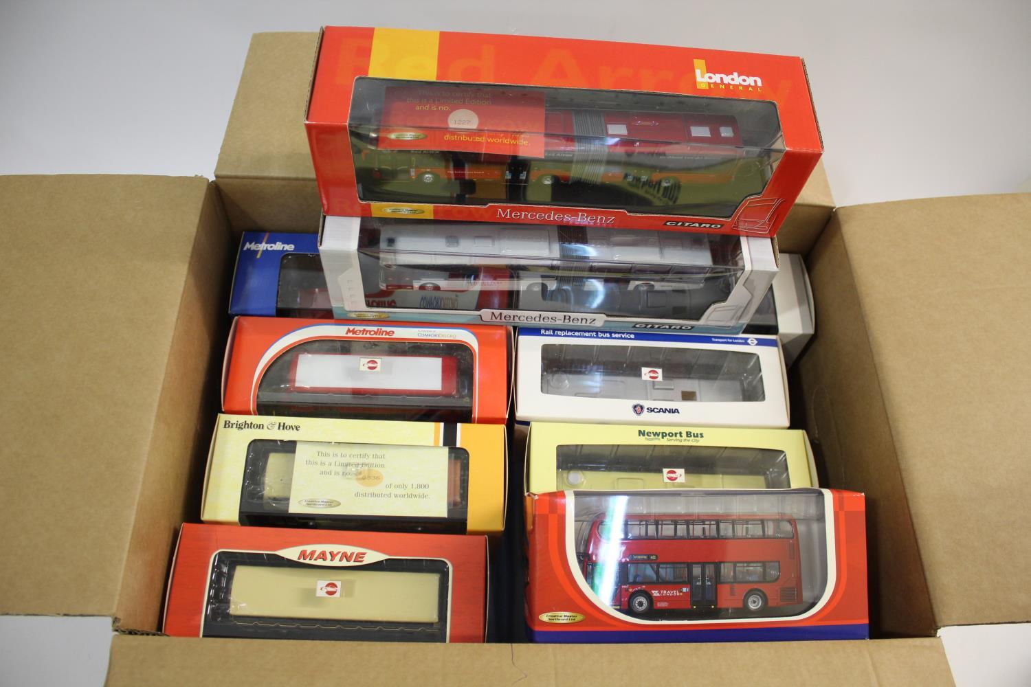 BOXED MODEL BUSES - CREATIVE MASTER a box with approx 26 boxed model buses by Creative Master,