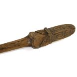 TRIBAL STAFF - MAORI a ceremonial Tai-Aha fighting staff, with an arched flat end with various