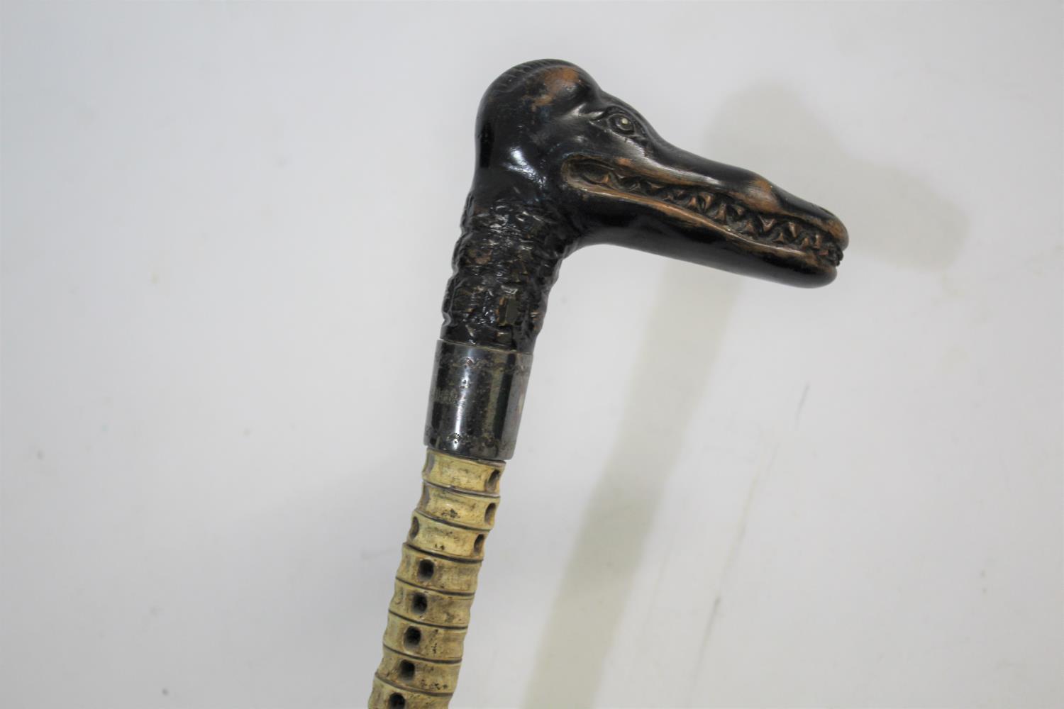 SHARK VERTEBRAE WALKING STICK an interesting 19thc walking stick, the carved wooden handle in the - Image 2 of 6