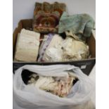 COLLECTION OF FABRICS & LACE a mixed lot including various fabric off cuts, household linens, a
