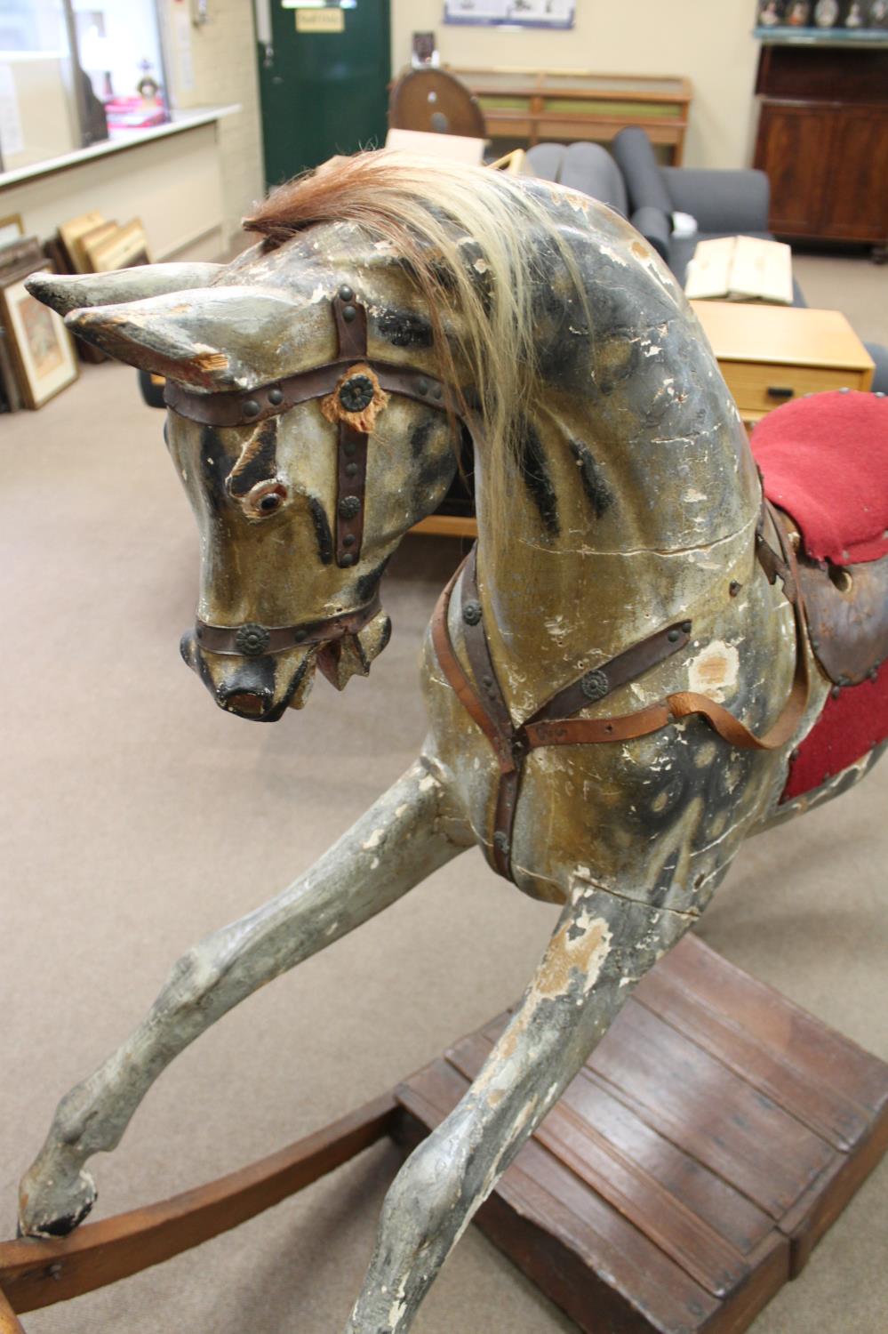 LARGE VICTORIAN ROCKING HORSE possibly by G & J Lines or Ayres, a large painted wooden rocking - Image 17 of 28