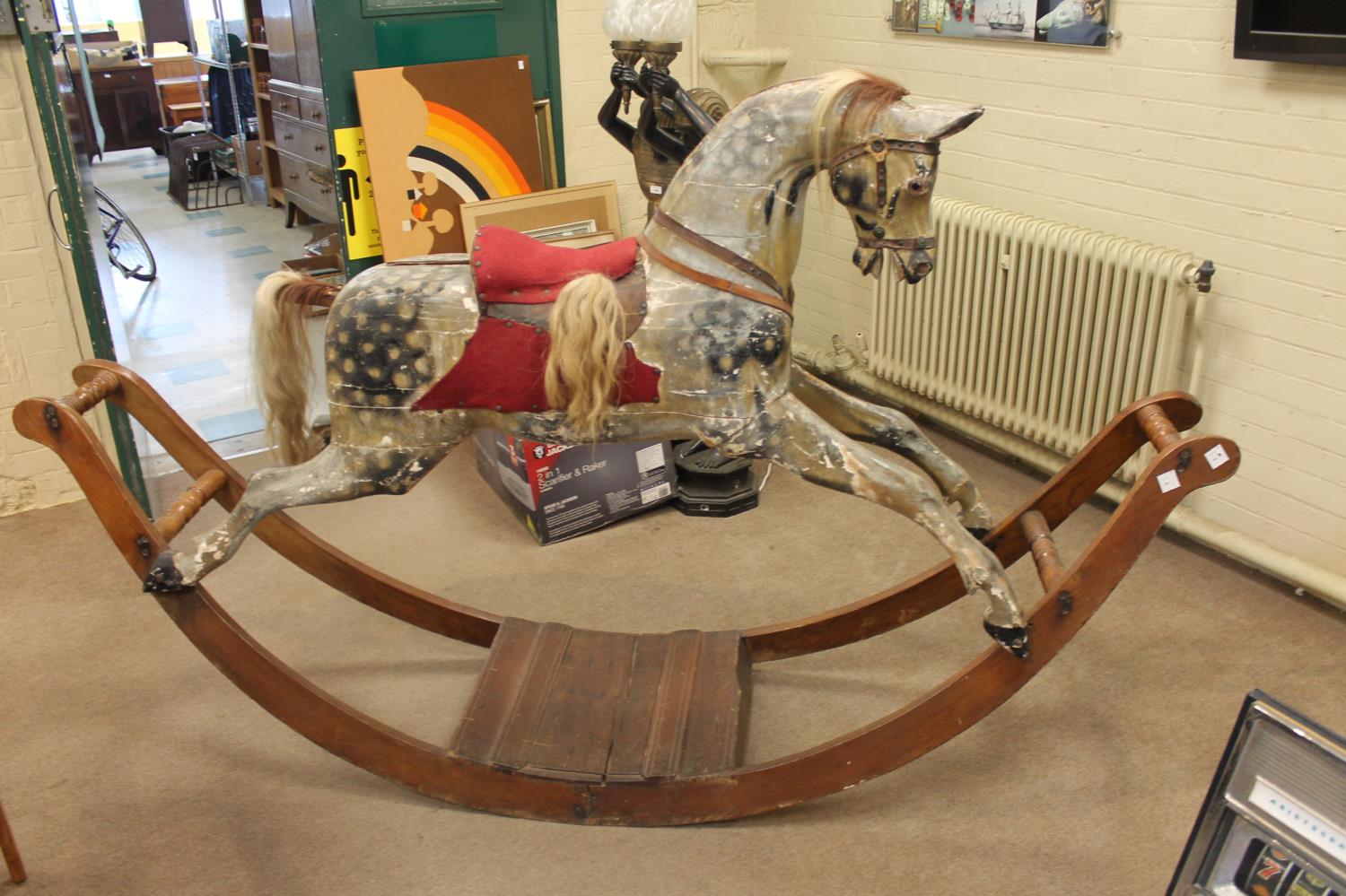 LARGE VICTORIAN ROCKING HORSE possibly by G & J Lines or Ayres, a large painted wooden rocking - Image 7 of 28