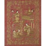 CHINESE SILK EMBROIDERY an early 20thc Chinese silk embroidered panel under glass, embroidered in