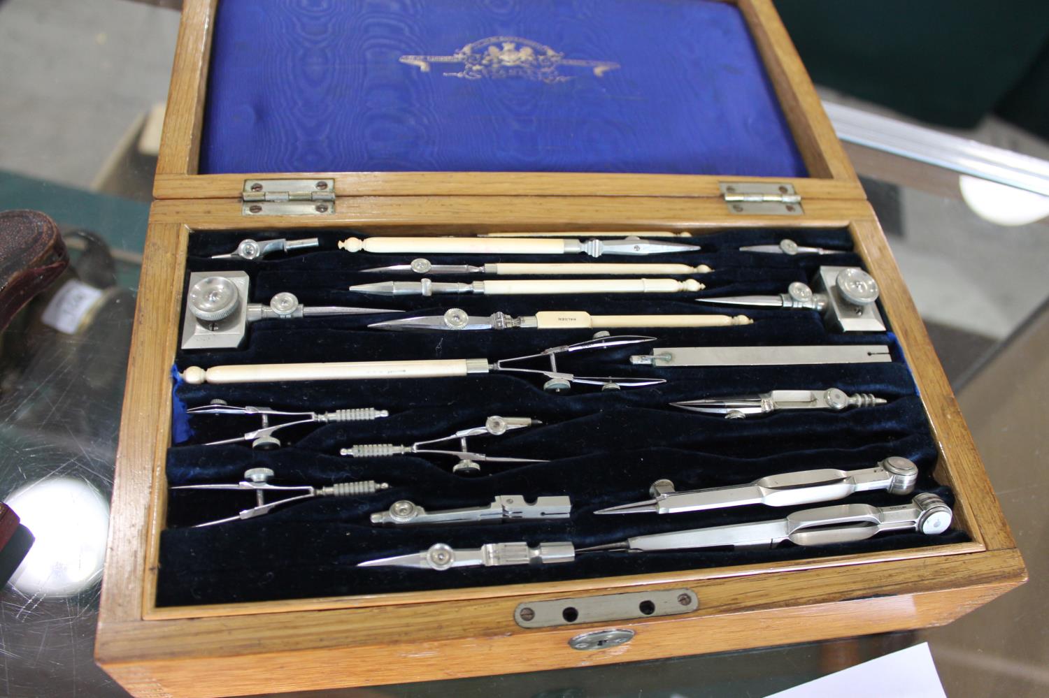 LARGE STANLEY GEOMETRY SET & INSTRUMENTS a large oak cased geometry set, with two layers including - Image 10 of 11