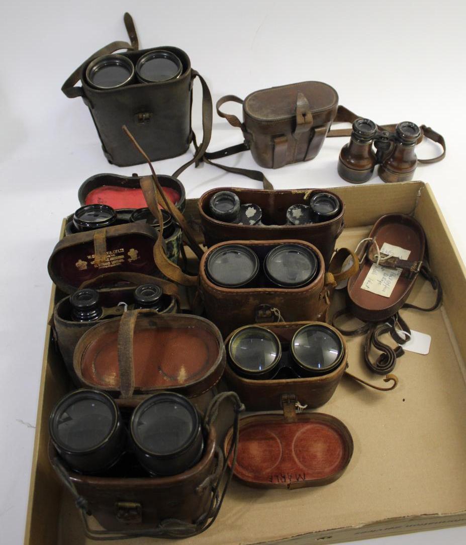 LEATHER CASED BINOCULARS various pairs of leather cased binoculars, including leather binoculars