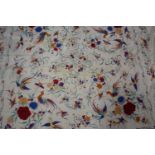 CHINESE SILK SHAWL a late 19thc/early 20thc cream silk shawl decorated with birds and flowers and