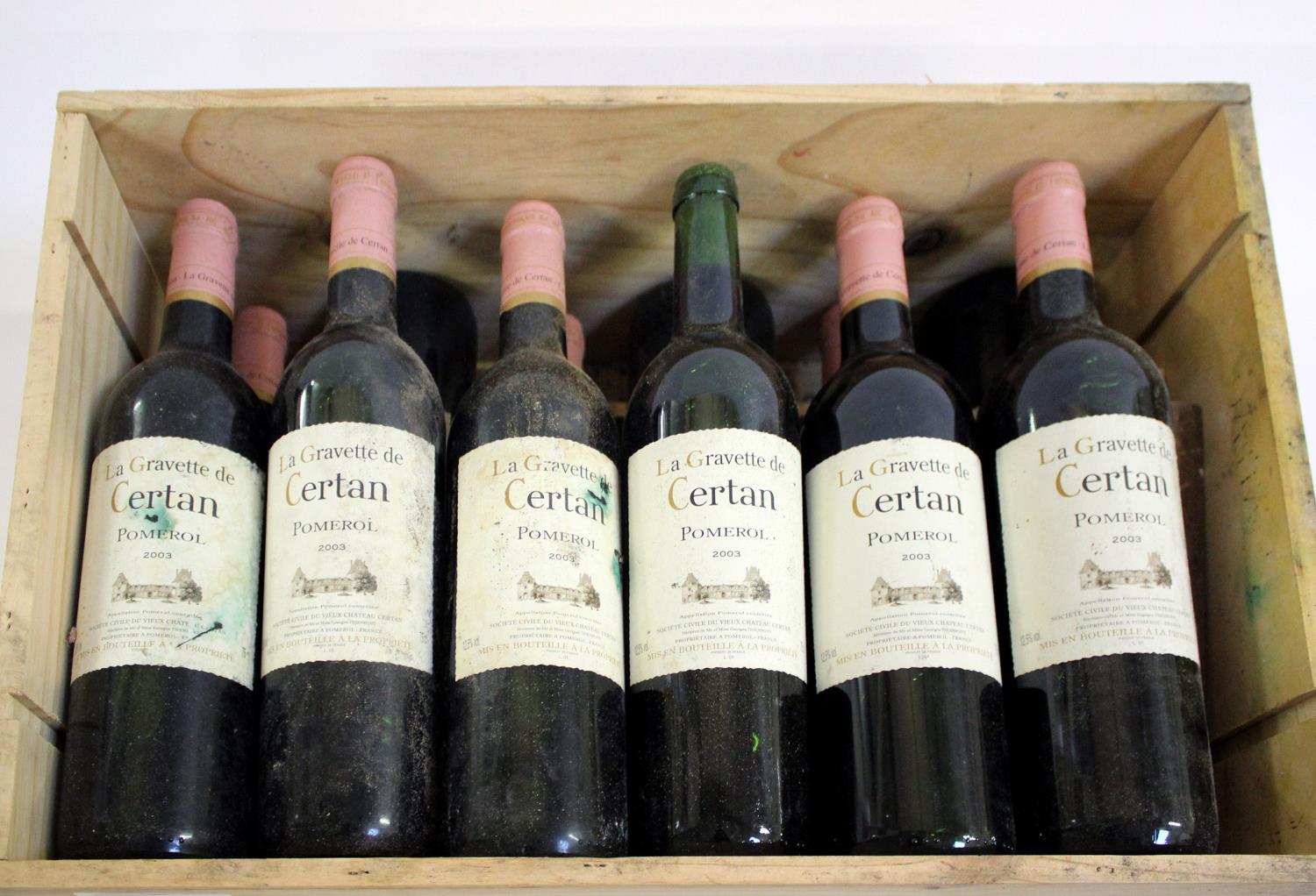 WINE - LA GRAVETTE DE CERTAN POMEROL 12 bottles from 2003, in part of a wooden case. (12)