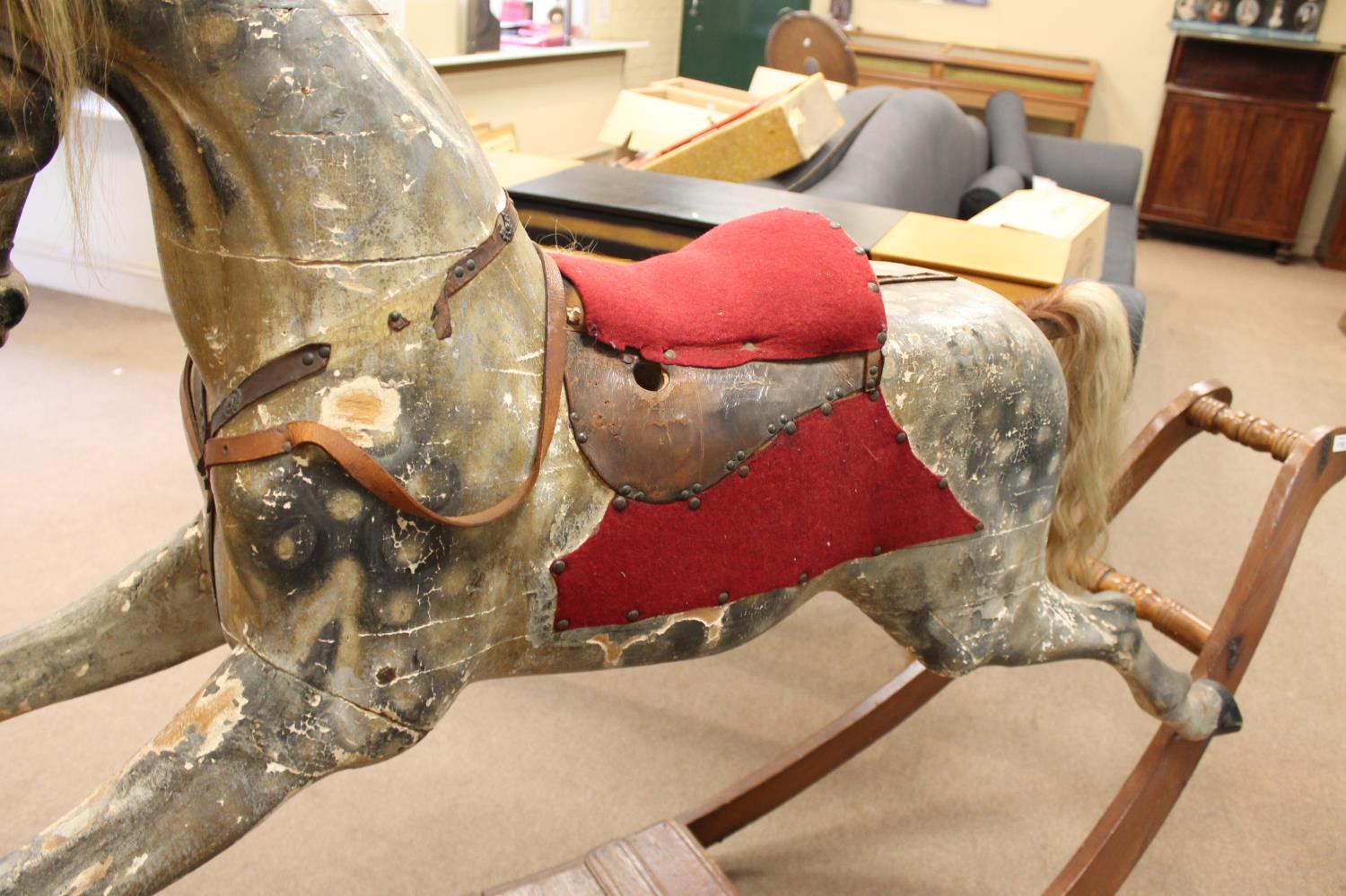 LARGE VICTORIAN ROCKING HORSE possibly by G & J Lines or Ayres, a large painted wooden rocking - Image 20 of 28