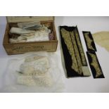 VINTAGE LACE, TRIMMINGS & VARIOUS OTHER ITEMS a Pear's Soap box containing a collection of late