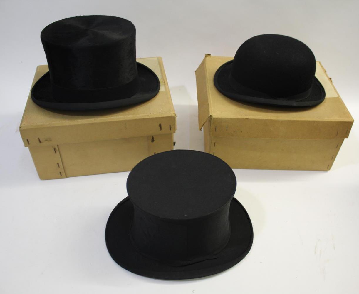 TOP HATS & BOWLER HAT including a black Top Hat by Lock & Co with box by the same maker, and a black