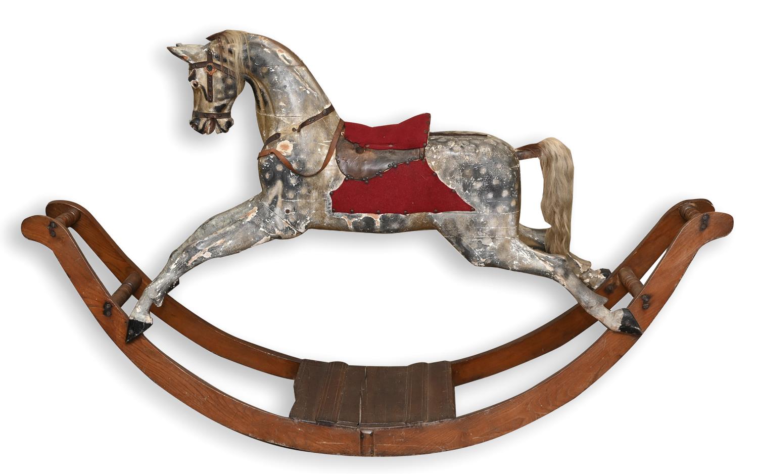 LARGE VICTORIAN ROCKING HORSE possibly by G & J Lines or Ayres, a large painted wooden rocking