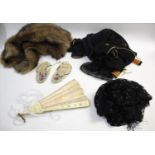 INDIAN CHILD'S MOCCASINS, LACE & OTHER ITEMS a mixed lot including a pair of cream leather child