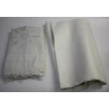 LARGE DAMASK TABLE LINENS a qty of late 19thc/early 20thc damask and cotton table linens.