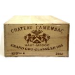 WINE - CHATEAU CAMENSAC HAUT-MEDOC Grand Cru Classe en 1855, 12 bottles from 2002 in unopened case.