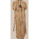 VINTAGE CLOTHING & TEXTILES including a 1930's striped dress (119cms high), a navy blue cocktail