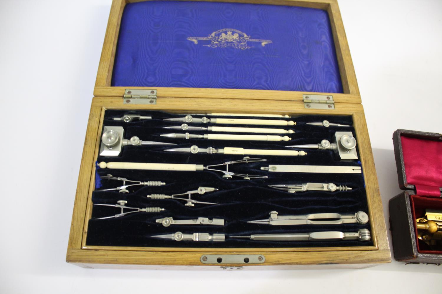 LARGE STANLEY GEOMETRY SET & INSTRUMENTS a large oak cased geometry set, with two layers including - Image 2 of 11