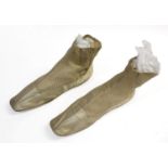 PAIR OF MID 19THC IVORY SATIN & SILK ANKLE BOOTS a pair of ivory satin and silk mesh square toe