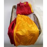 EARLY 20THC FANCY DRESS COSTUMES including a red and yellow silk jester's costume, and a red wool