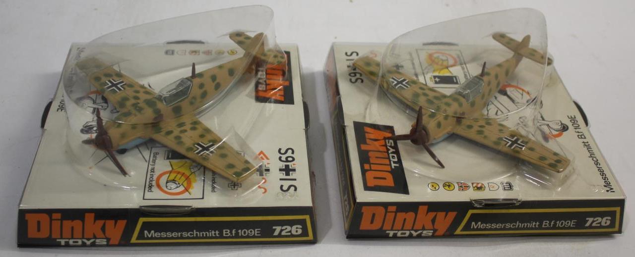 DINKY TOYS - AEROPLANES 2 boxed bubble packed aeroplanes, 726 Messerschmitt 109E (desert