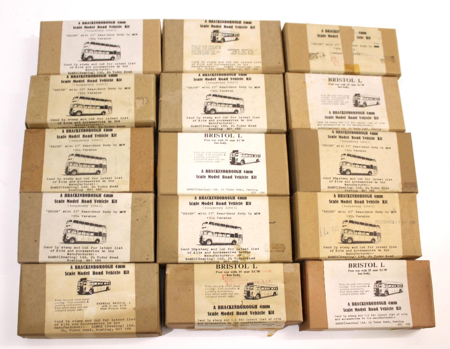 BRACKENBOROUGH BOXED BUS KITS 15 boxed white metal kits, all look unused and most not opened.