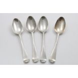 A SET OF FOUR GEORGE II HANOVERIAN PATTERN TABLESPOONS with double drops and script initials "JAG"