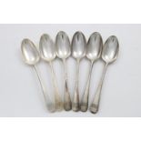 A SET OF SIX GEORGE III OLD ENGLISH PATTERN FEATHER-EDGED PATTERN TABLESPOONS crested, by Hester