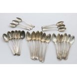 THREE VARIOUS SETS OF SIX TEASPOONS AND A SET OF SIX GRAPEFRUIT SPOONS (one set with the initial "