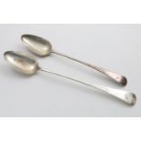 A GEORGE III OLD ENGLISH PATTERN BASTING OR SERVING SPOON initialled "GH", maker's mark "W.E" London