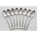 A SET OF EIGHT LATE GEORGE II SCOTTISH TABLESPOONS Hanoverian pattern, engraved with the initial "K"