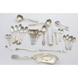 A MIXED LOT OF FLATWARE & CUTLERY a hand-made butter knife, a pickle fork, a set of 6 "coronation"