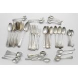 MISCELLANEOUS FLATWARE:- 12 various antique table spoons, 4 table forks, a set of 6 Hanoverian