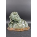 LARGE PLASTER ART NOUVEAU BUST - 1915 a large plaster bust of a lady, with a green bronze style