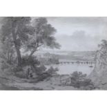JOHN GLOVER (1767-1849) CHEPSTOW ON THE WYE (recto); TINTERN ABBEY (recto) Grey wash, pen and grey