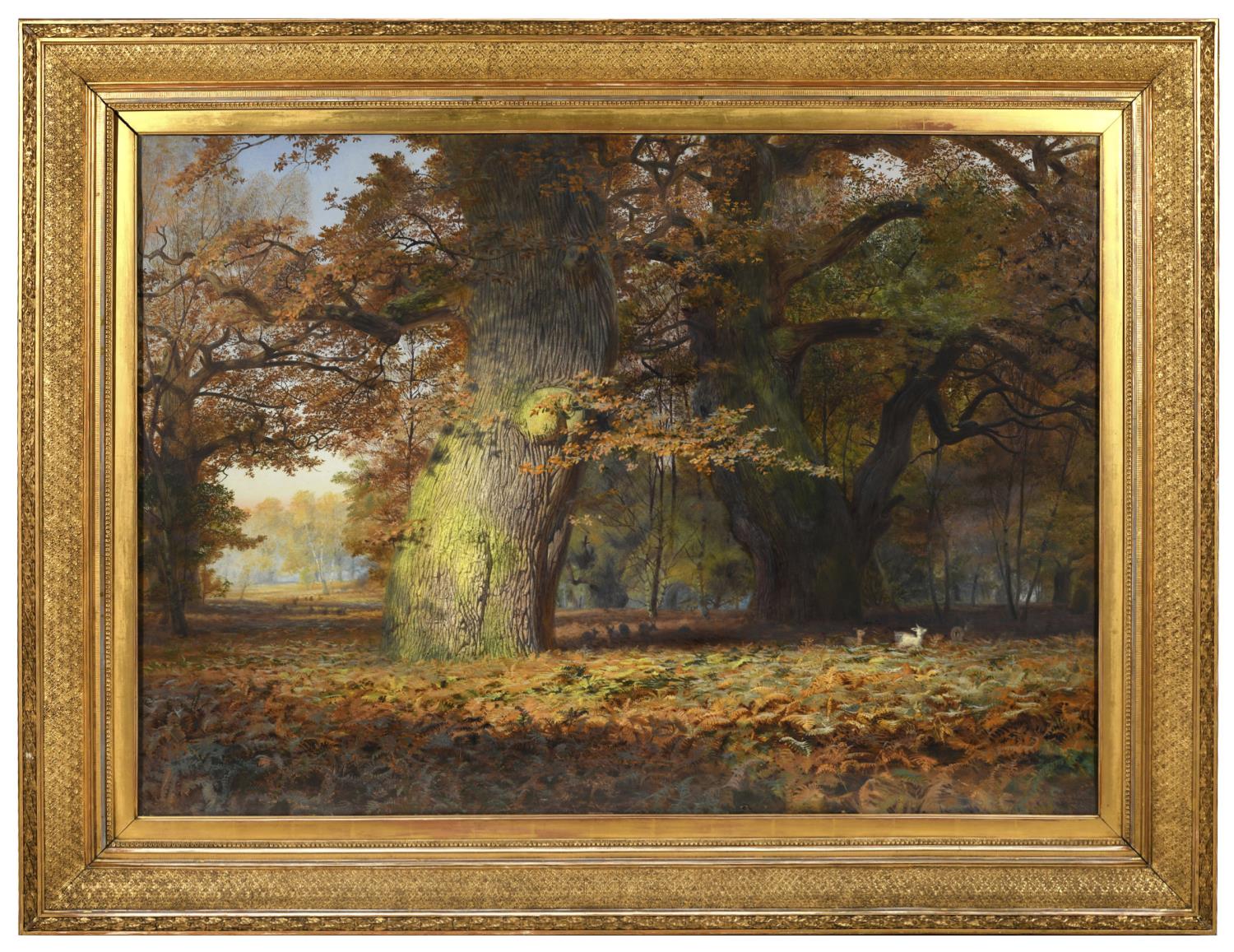 ANDREW MACCALLUM (1821-1902) FALLOW DEER IN A FOREST Signed and dated 1866, oil on canvas 92 x 130.