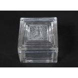 RENE LALIQUE BOX - DUNCAN a circa 1930's square box, the lid with a central frosted glass section