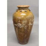 CHINESE 'MARTABAN' STORAGE JAR of large size and of tapering form, with depictions of Dragon's and