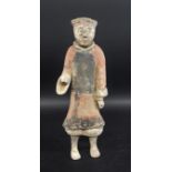 CHINESE HAN DYNASTY POTTERY FIGURE & CERTIFICATE a large painted pottery male figure, with a