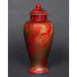 BERNARD MOORE LIDDED LUSTRE VASE a large red lustre vase of tapering form designed with stylised
