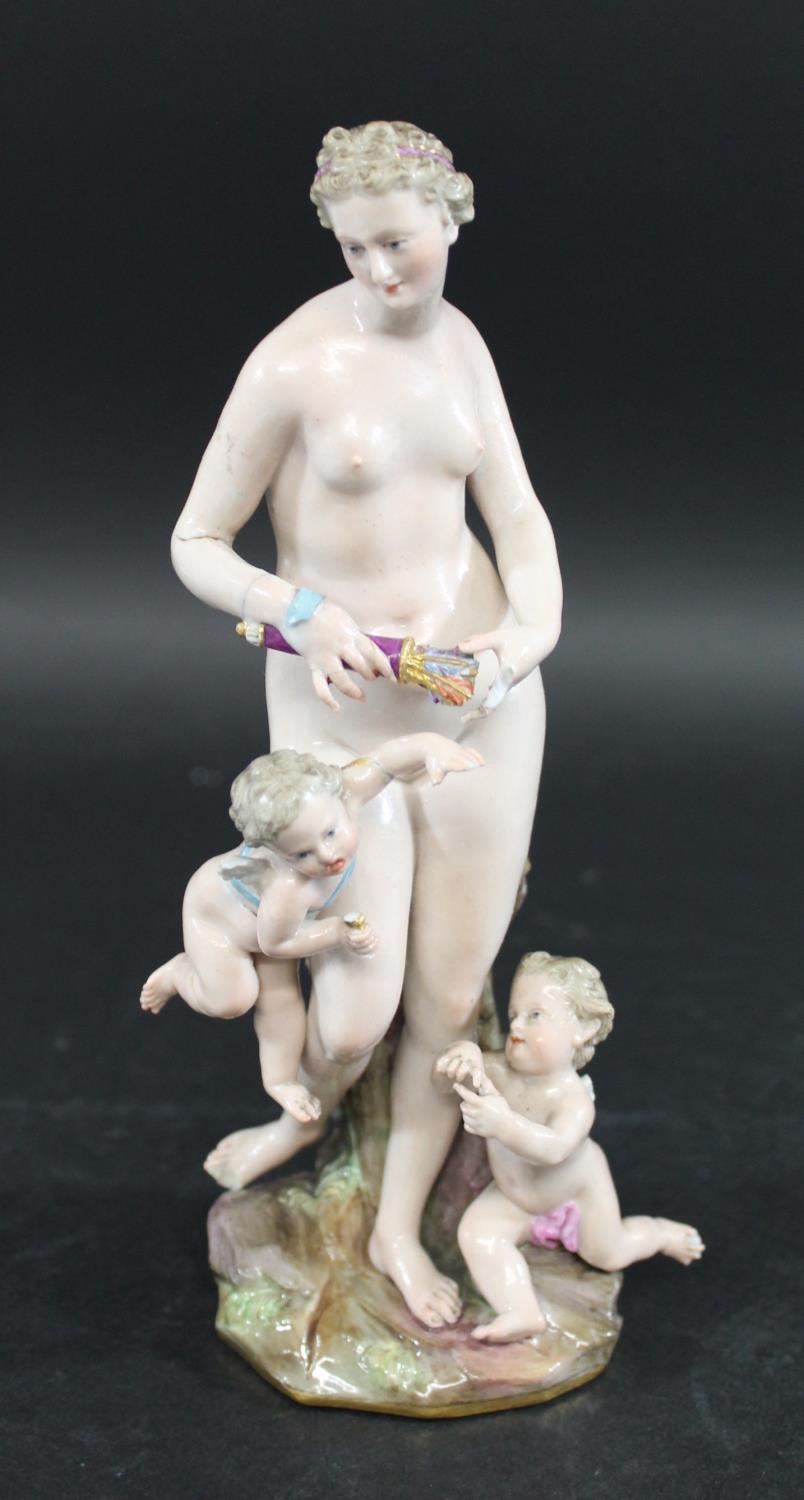 MEISSEN FIGURE OF VENUS the figure of Venus with two cupids around her feet, the figure leaning