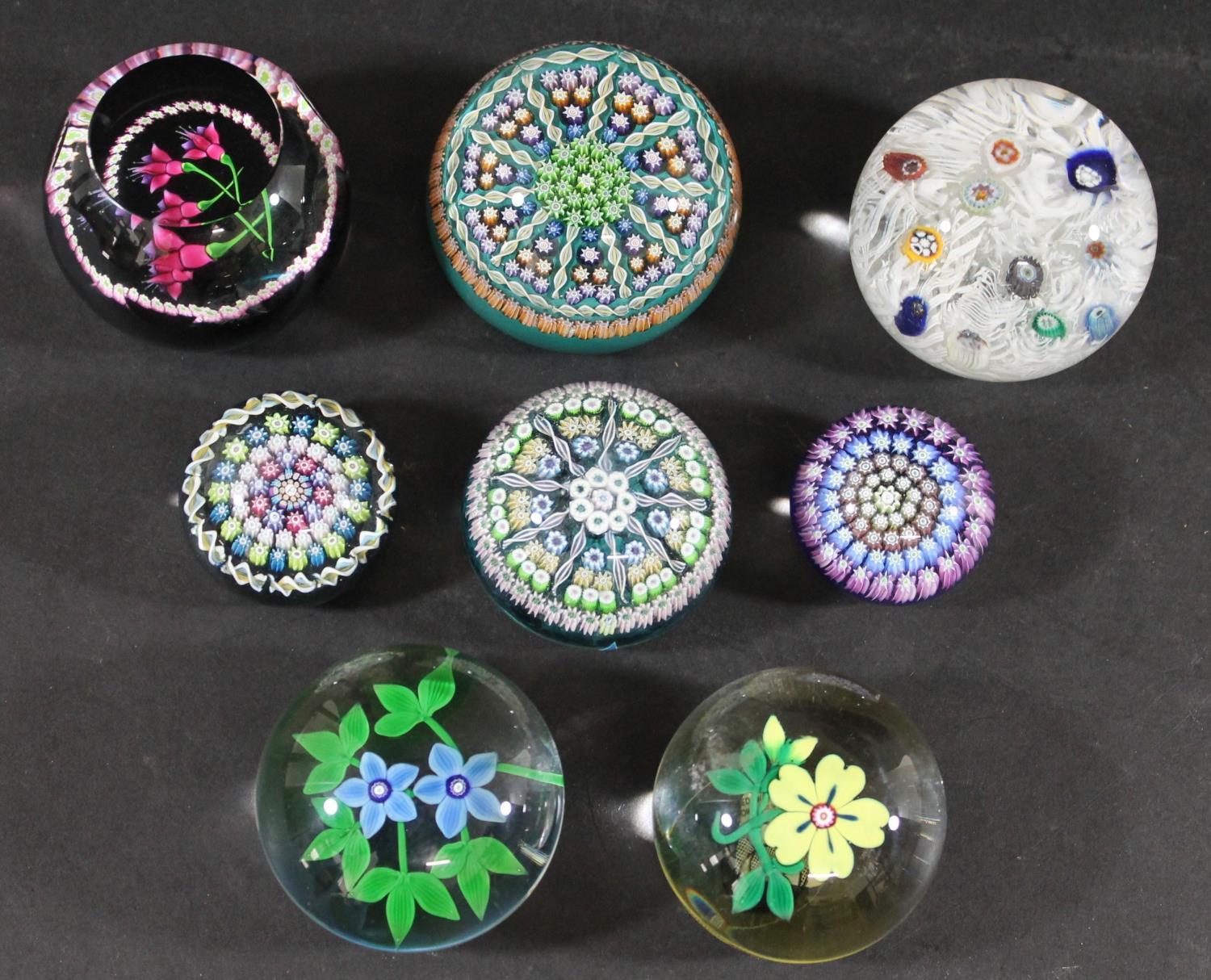 PAPERWEIGHTS including a Whitefriars Scottish Fushcia's paperweight, a Strathearn lace and cane