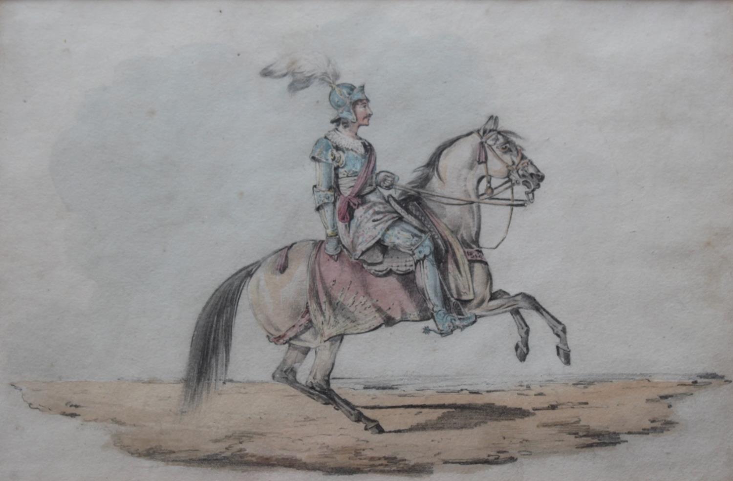 HENRY THOMAS ALKEN (1785-1851) A WARRIOR MOUNTED ON AN ARAB HORSE Watercolour and pencil 18.5 x 28.