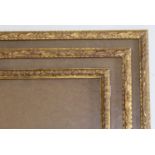 A PAIR OF GILDED WATERCOLOUR FRAMES with stylised leaf scroll motifs upon a trellis ground To fit 47