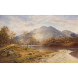 WALLER HUGH PATON, RSA (1828-1895) LOCH SCENE WITH DISTANT HILLS Signed and indistinctly dated