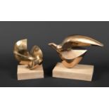 BRONZE ABSTRACT SCULPTURE OF A BIRD a polished bronze abstract figure of a bird, mounted on a