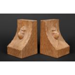 ROBERT THOMPSON OF KILBURN - MOUSEMAN BOOKENDS a pair of oak bookends, each with a carved mouse.