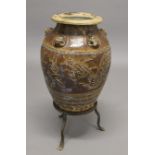 CHINESE 'MARTABAN' STORAGE JAR a large brown glazed stoneware storage jar, with incised decoration