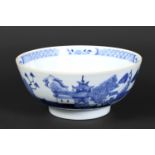 CHINESE PORCELAIN BLUE & WHITE BOWL 18thc, a large blue and white bowl, painted with buildings by