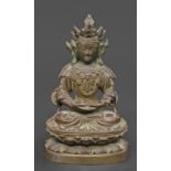 BRONZE BUDDHA probably Indian or Tibetan, the buddha with hands clasped in contemplation and