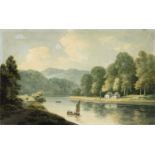 JOHN `WARWICK` SMITH (1749-1831) A SAILING BOAT ON THE WYE BELOW THE NEW WEIR Watercolour 12.7 x